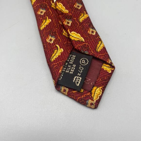Ermenegildo Zegna Red‎ Gold Leaves Tie 100% Silk Necktie Made in Italy - Picture 5 of 9